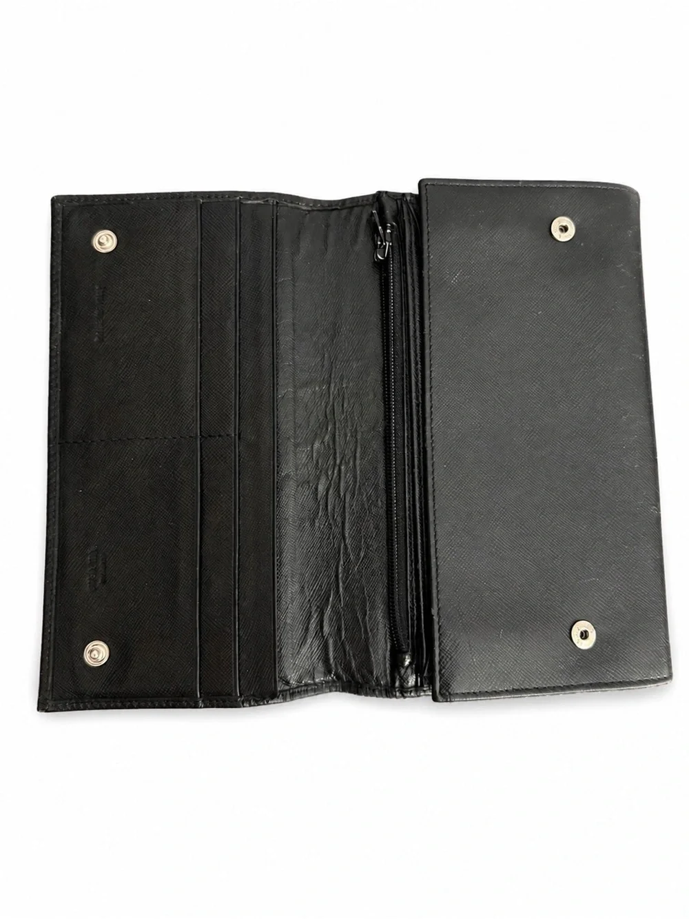 Authenticated Prada Black Saffiano Leather Continental Long Wallet 7”